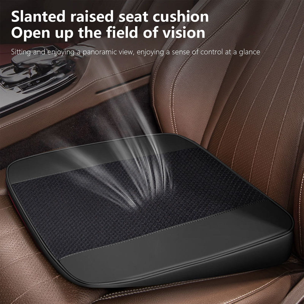 Raised Driver Seat Cushion with 2-Inch Lift, Perforated Leather Pad with Front Pocket and Grip Base - Image 6