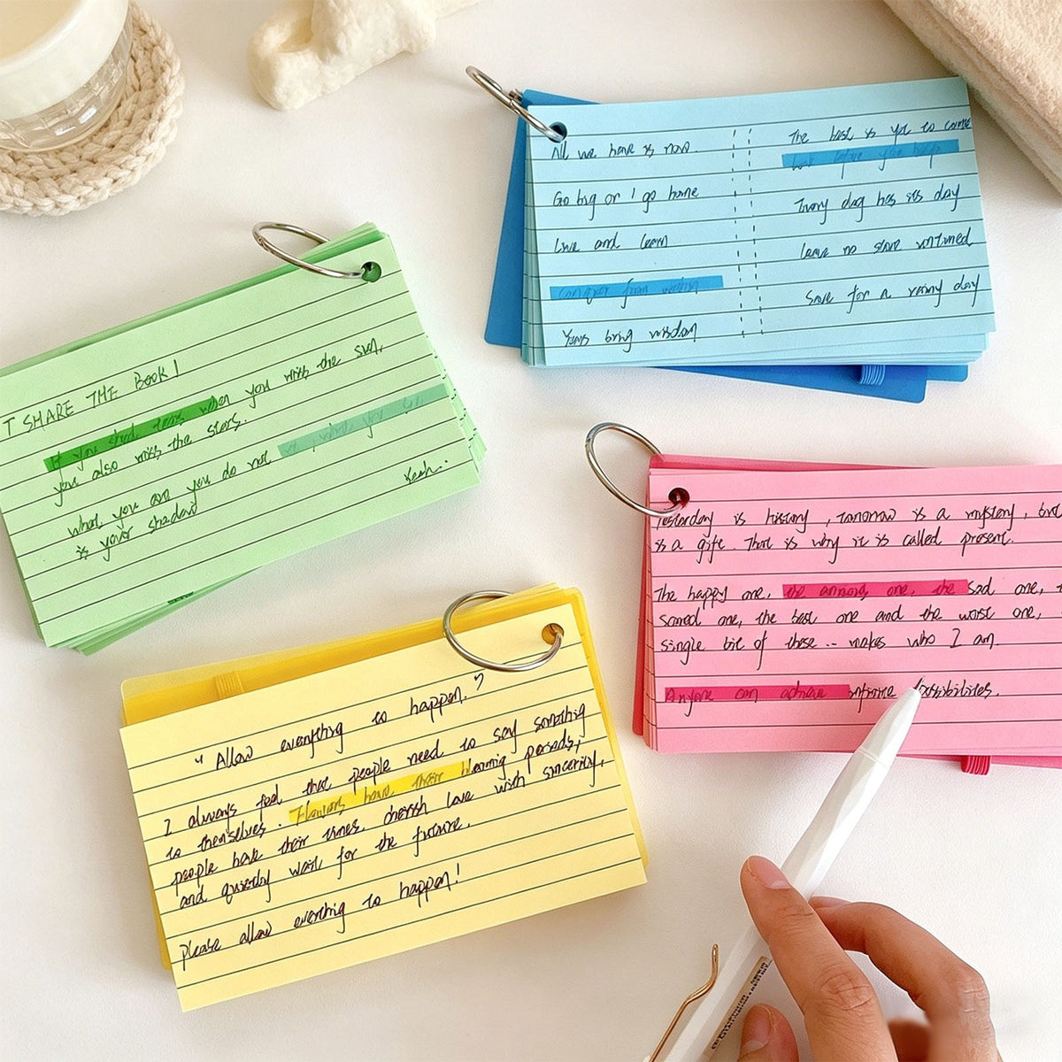 Ruled Flash Cards on a Metal Ring, 4.96 x 2.99 Inch Yellow Note Cards with Plastic Cover - Image 6