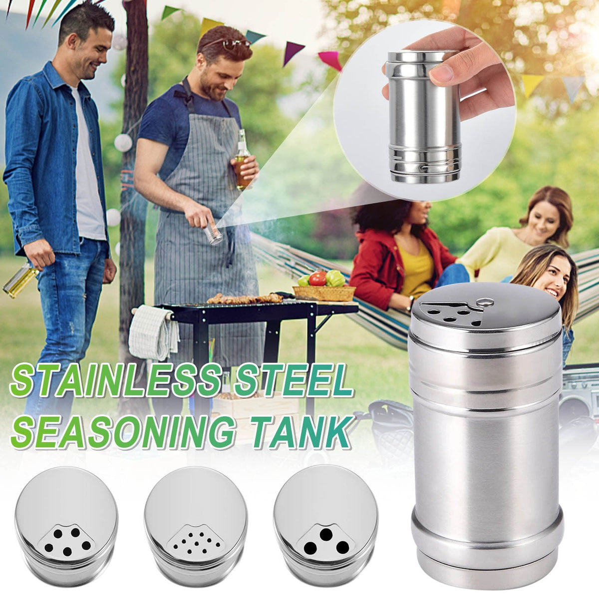 Stainless Steel Seasoning Shaker with Rotating Lid, Three Hole Sizes for Sugar, Spices and Rubs - Image 6