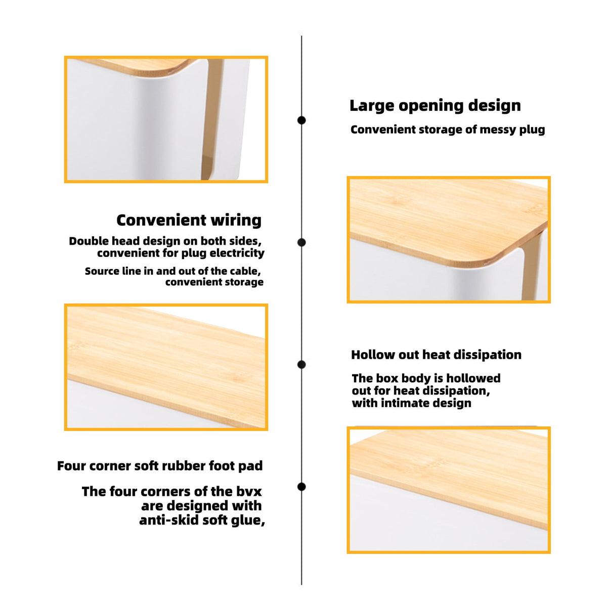 Power Strip Cover Box in White Plastic, Cord Concealer for Desk, Floor and Bedside Outlets - Image 4