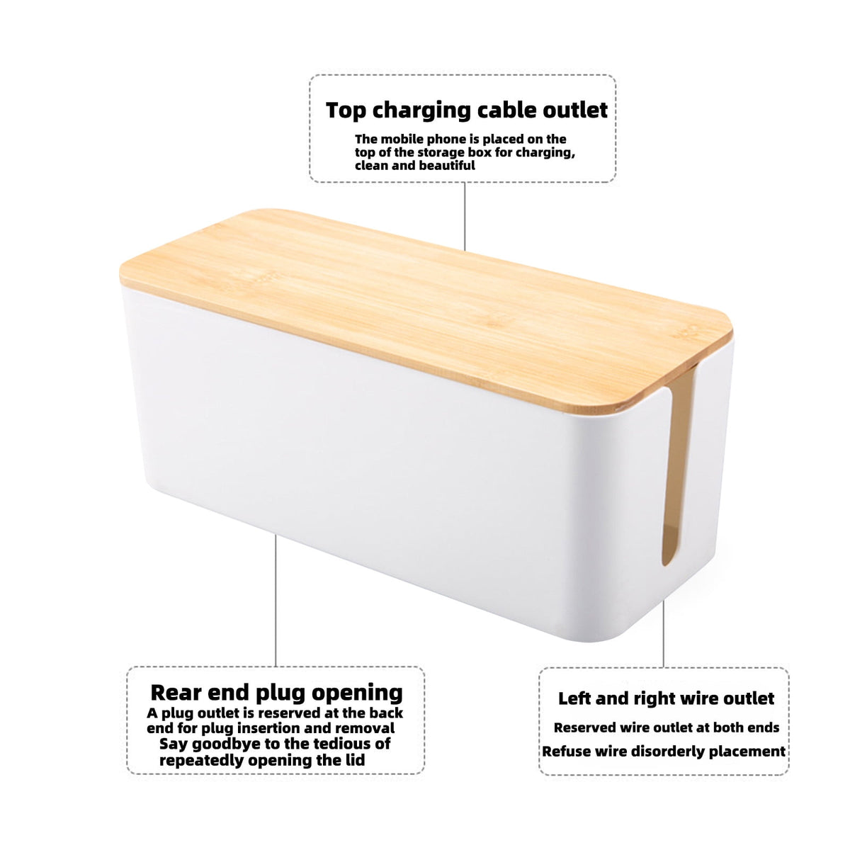 Power Strip Cover Box in White Plastic, Cord Concealer for Desk, Floor and Bedside Outlets - Image 3