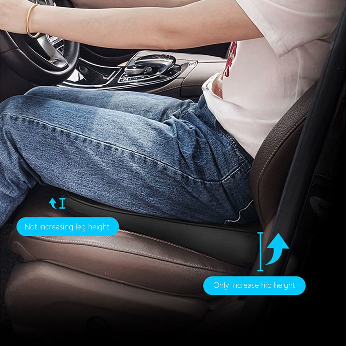 Raised Driver Seat Cushion with 2-Inch Lift, Perforated Leather Pad with Front Pocket and Grip Base - Image 4