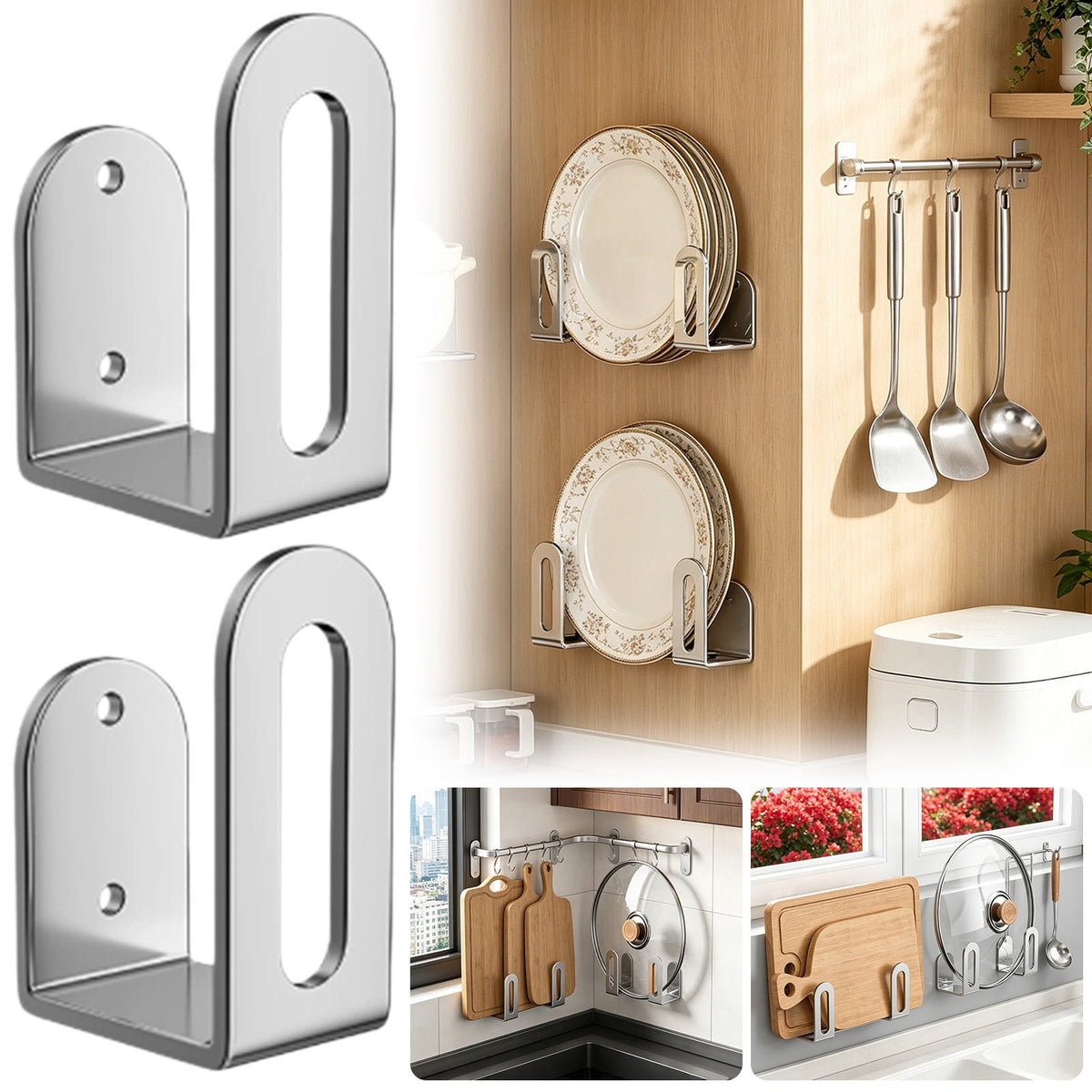 Slim Wall Bracket for Cutting Boards and Pot Lids, 3-Inch Metal Under-Cabinet Holder - Image 6
