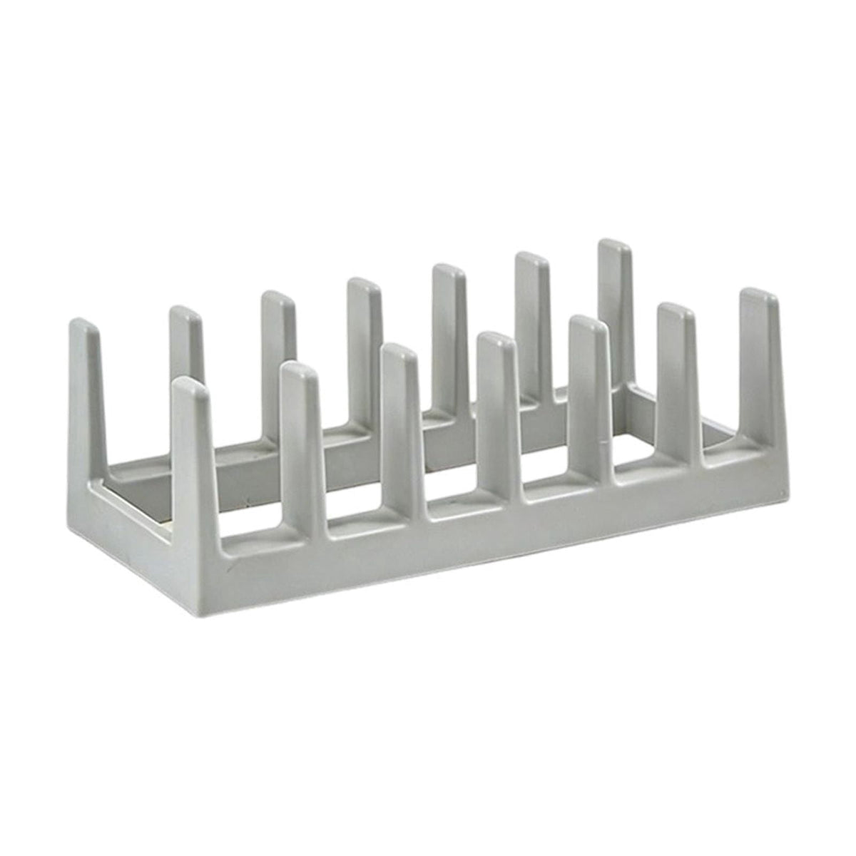 Countertop Lid and Plate Rack with Drip Tray, 11-Inch Gray Plastic Stand for Cutting Boards