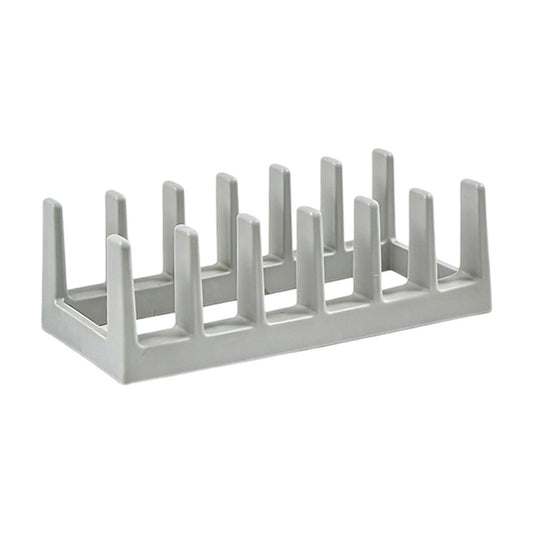 Countertop Lid and Plate Rack with Drip Tray, 11-Inch Gray Plastic Stand for Cutting Boards