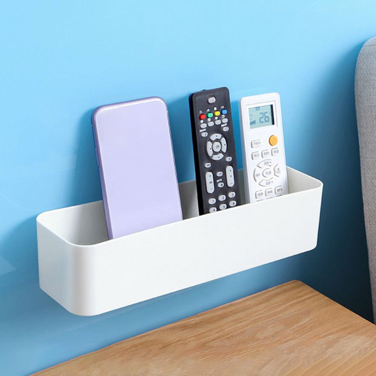 Wall-Mount Remote Caddy in White Plastic, Divided Holder for Controllers, Pens and Small Items - Image 2