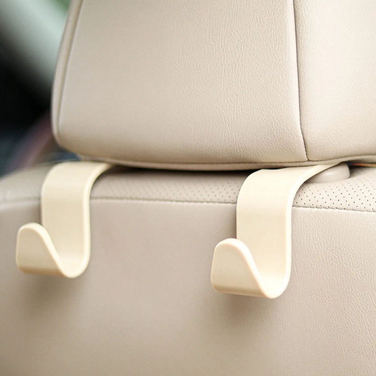 Headrest Hooks, Set of 4 in Beige ABS for Bags, Groceries and Umbrellas, Holds 13 lb Each - Image 3