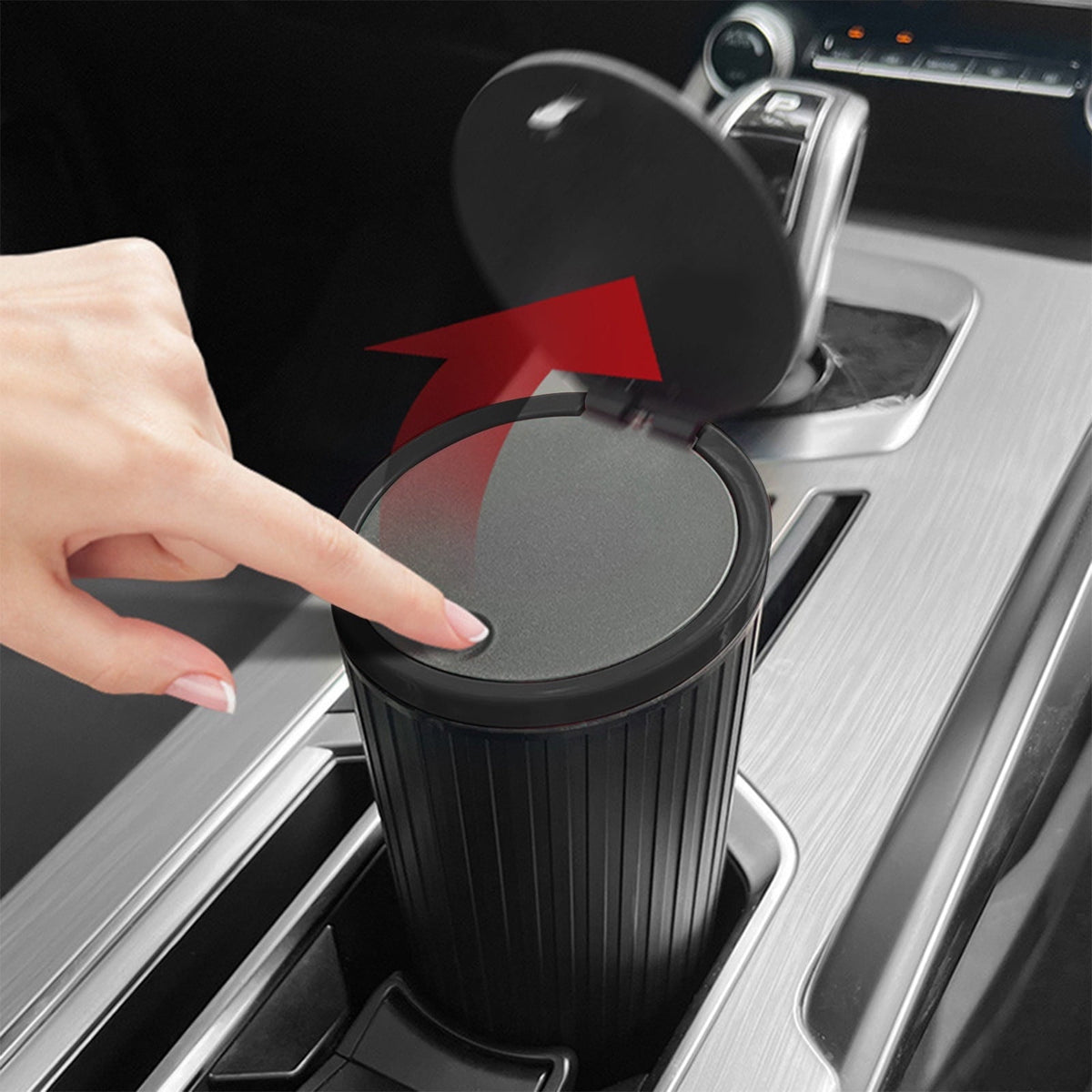 Cup-Holder Car Bin with Push Lid, 550 ml Black Waste Container for Console and Door Pockets - Image 4