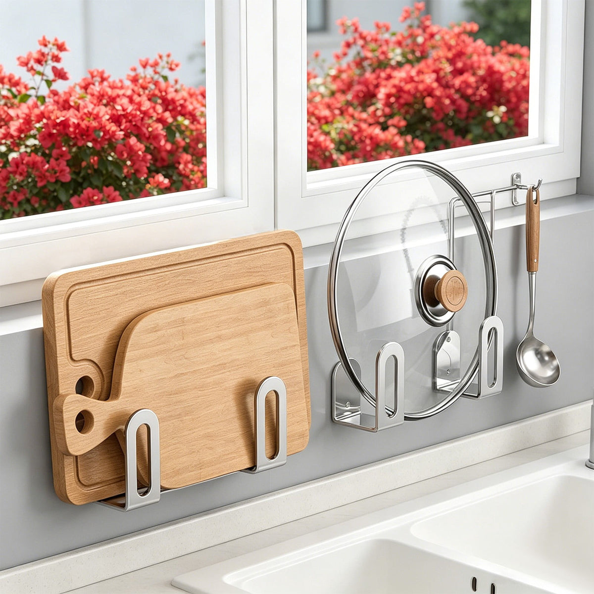 Slim Wall Bracket for Cutting Boards and Pot Lids, 3-Inch Metal Under-Cabinet Holder - Image 5