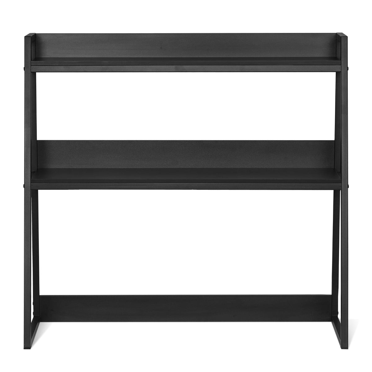 Two-Tier Desktop Hutch in Black, 37.4-Inch Wide Shelf Unit for Monitors, Books and Files