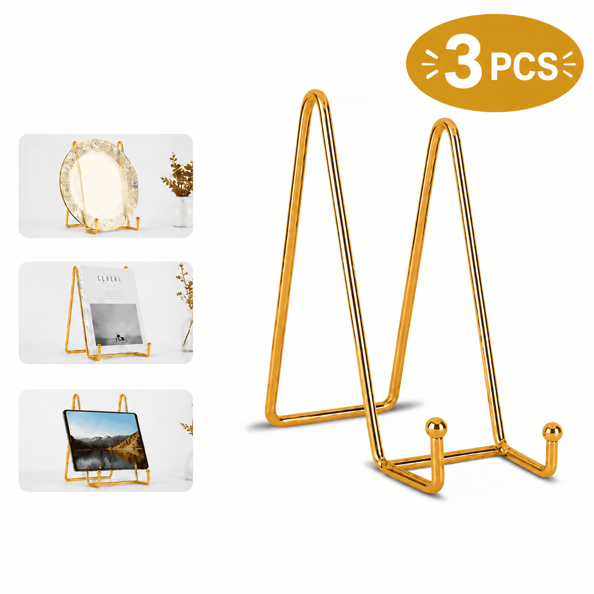Small Metal Display Easels, Set of 3 in Polished Gold for Plates, Photos, Books and Art - Image 2