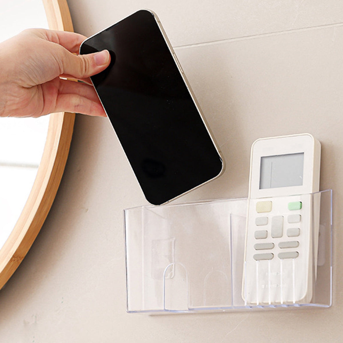 Clear Acrylic Wall Pocket for Remotes and Phones, Hanging Bedside Holder with Drainage Holes - Image 4