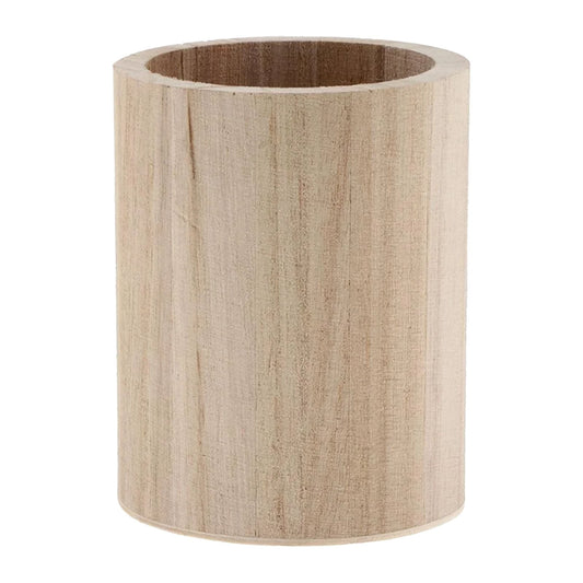 Round Natural Wood Pencil Cup, Solid Desk Holder for Pens, Markers and Stationery