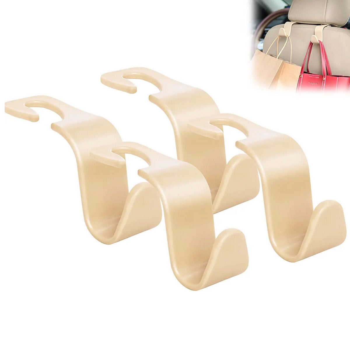 Headrest Hooks, Set of 4 in Beige ABS for Bags, Groceries and Umbrellas, Holds 13 lb Each - Image 2