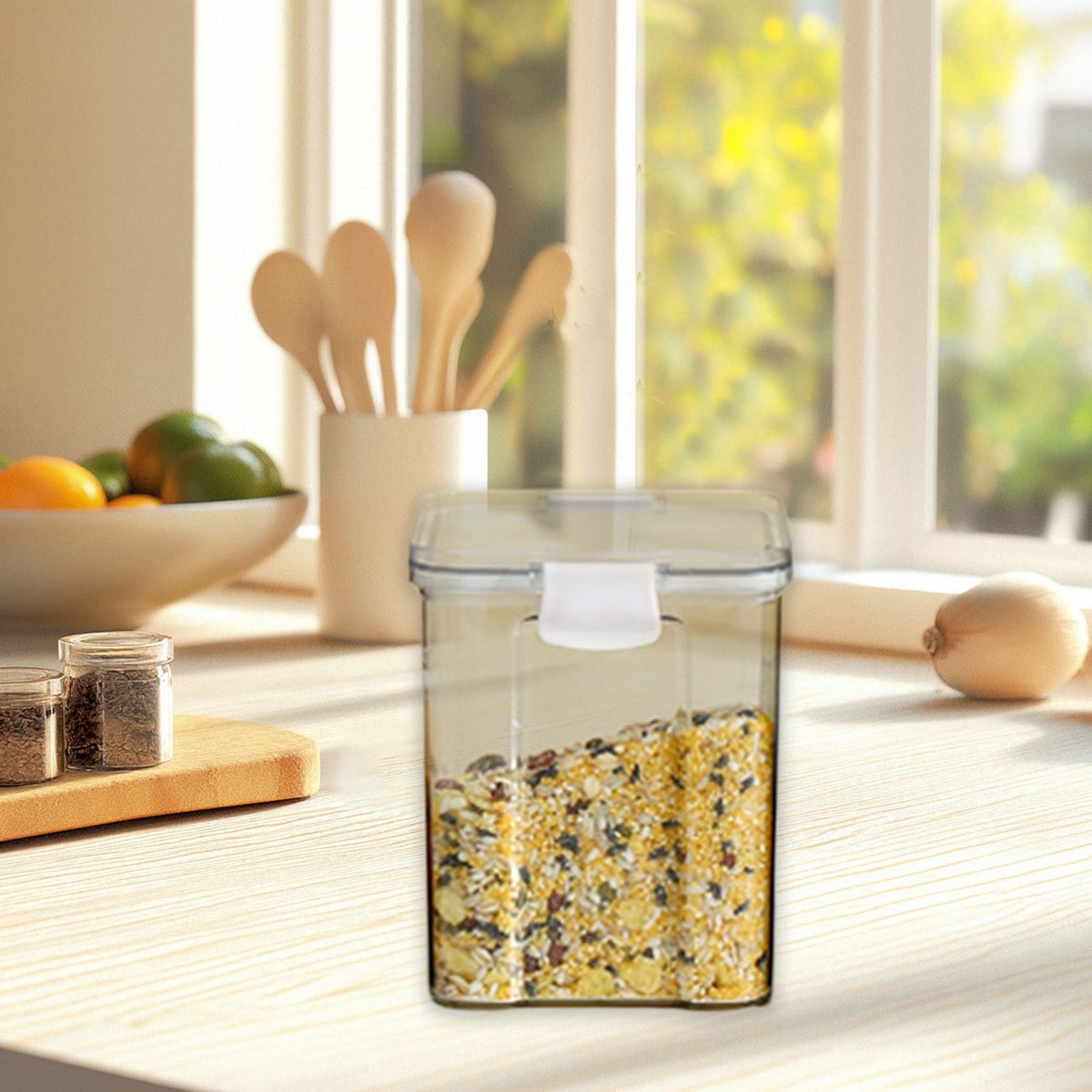 Airtight Dry Food Canister with Snap Lid, Clear PET Container for Flour, Sugar, Rice and Pasta - Image 2