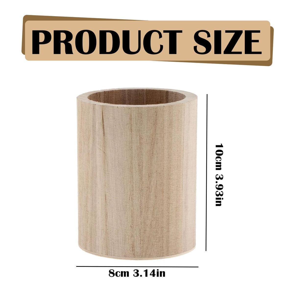 Round Natural Wood Pencil Cup, Solid Desk Holder for Pens, Markers and Stationery - Image 3