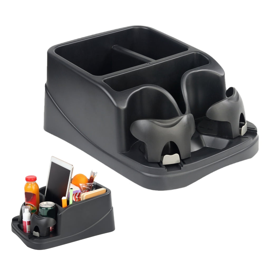 Middle Seat Console Organizer with Three Bins and Two Adjustable Cup Holders, Belt-Secured ABS - Image 2