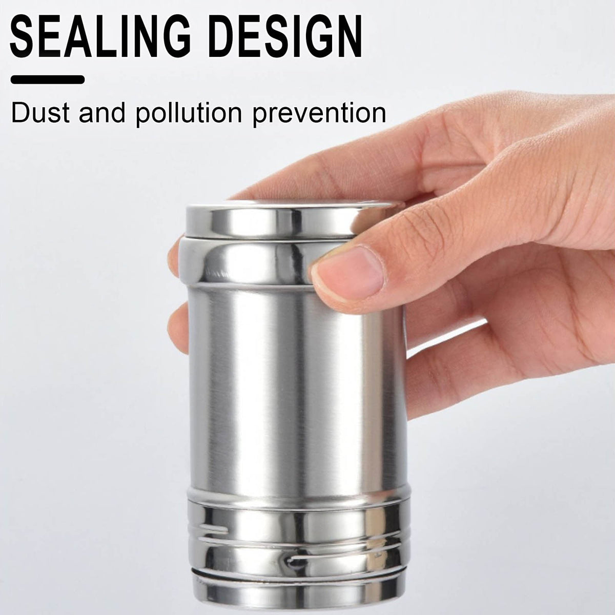 Stainless Steel Seasoning Shaker with Rotating Lid, Three Hole Sizes for Sugar, Spices and Rubs - Image 4