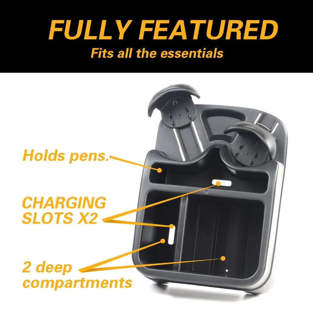 Middle Seat Console Organizer with Three Bins and Two Adjustable Cup Holders, Belt-Secured ABS - Image 4