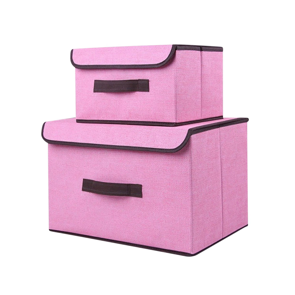 Foldable Fabric Storage Boxes with Lids, Set of 2 in Large and Small, Gray Bins with Carry Handles - Image 3