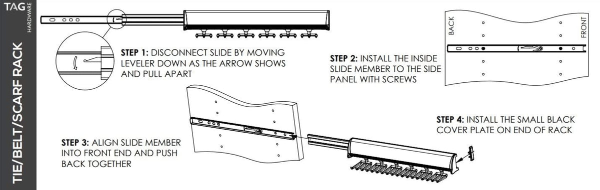 Pull-Out Closet Scarf Rack with 6 Rings, Anodized Aluminum Full-Extension Slide for Wardrobe Panels - Image 3