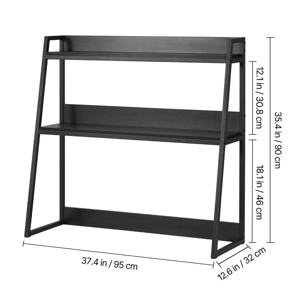 Two-Tier Desktop Hutch in Black, 37.4-Inch Wide Shelf Unit for Monitors, Books and Files - Image 3