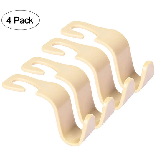 Headrest Hooks, Set of 4 in Beige ABS for Bags, Groceries and Umbrellas, Holds 13 lb Each