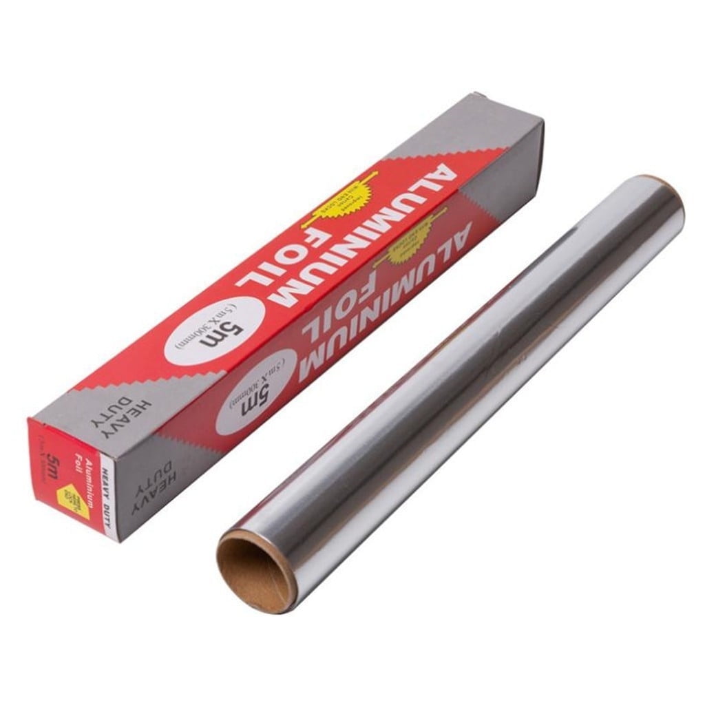 Thick Kitchen Foil Roll, 300 mm Wide by 5 m, 20-Micron Aluminum for Baking, Grilling and Wrapping