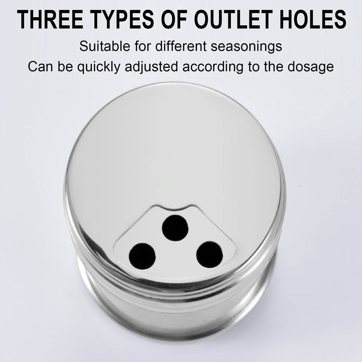 Stainless Steel Seasoning Shaker with Rotating Lid, Three Hole Sizes for Sugar, Spices and Rubs - Image 2