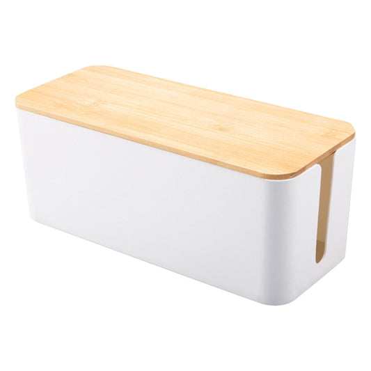 Power Strip Cover Box in White Plastic, Cord Concealer for Desk, Floor and Bedside Outlets
