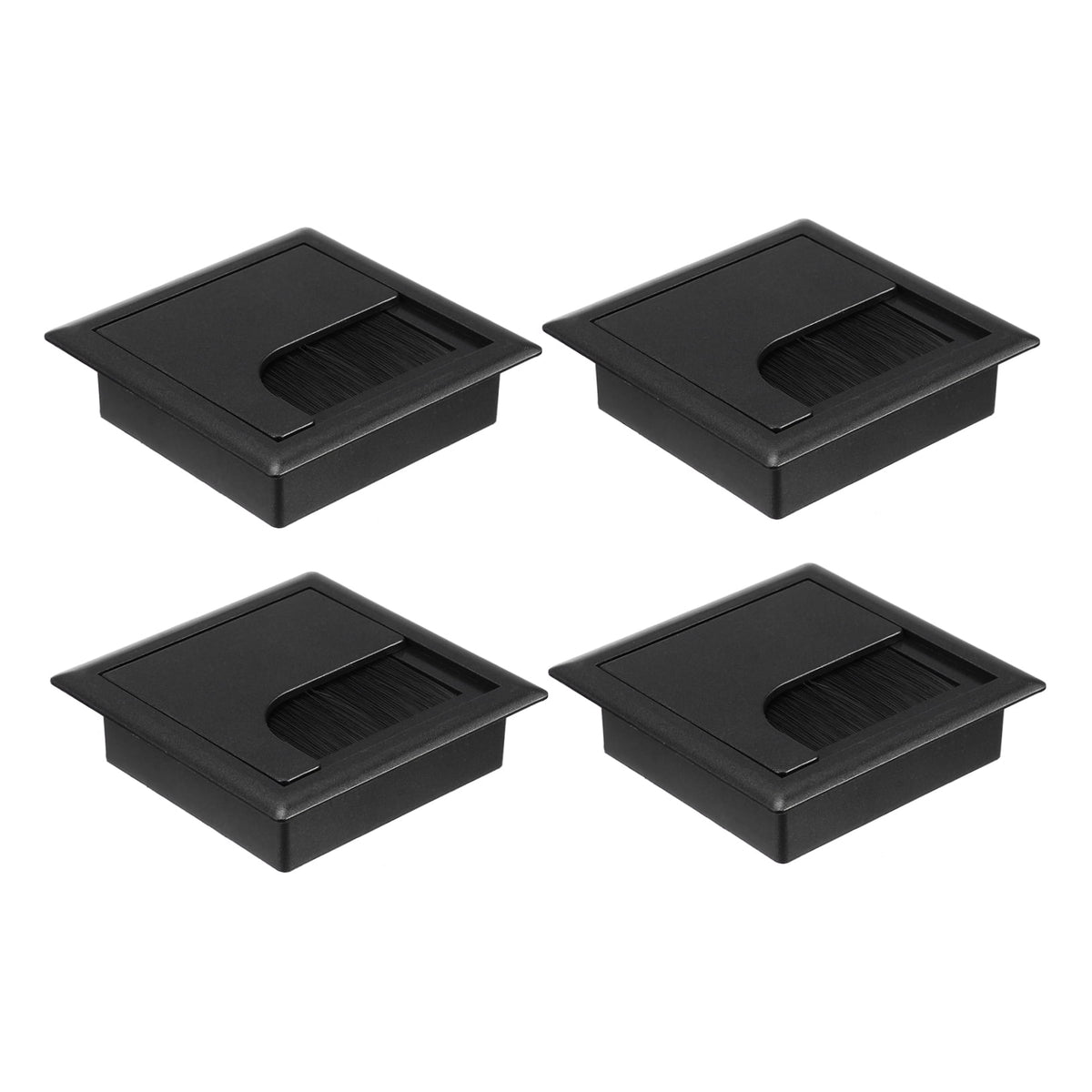 Desk Cord Grommets, Set of 4 in Black Plastic with Brush Insert and Flip Cover for Cable Holes - Image 4