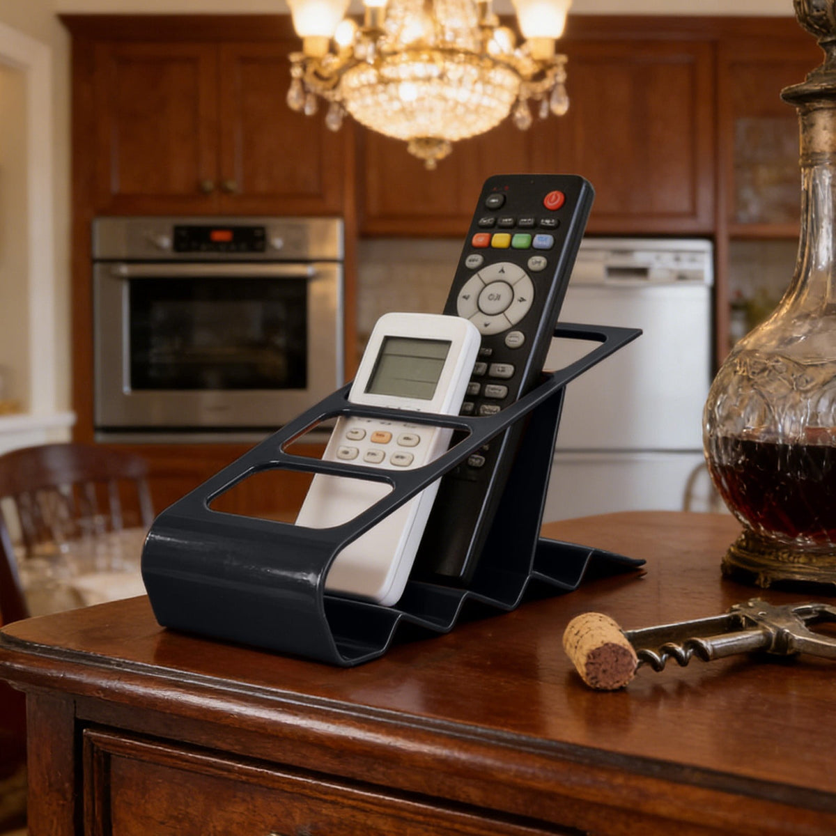 Four-Slot Remote Control Caddy in Black Plastic, Compact Desktop Holder for Controllers and Pens - Image 6