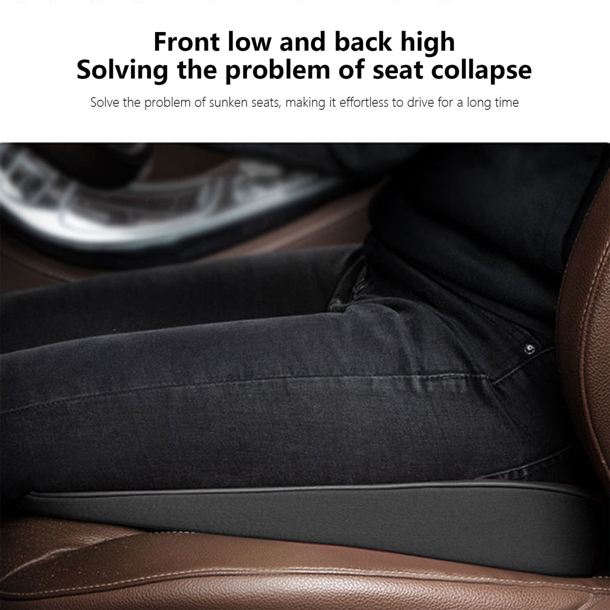 Raised Driver Seat Cushion with 2-Inch Lift, Perforated Leather Pad with Front Pocket and Grip Base - Image 5
