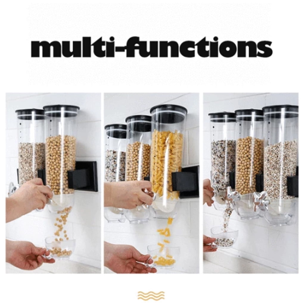 Wall-Mounted Dry Food Dispenser with Turn Knob, Clear Canister for Cereal, Snacks and Coffee Beans - Image 3