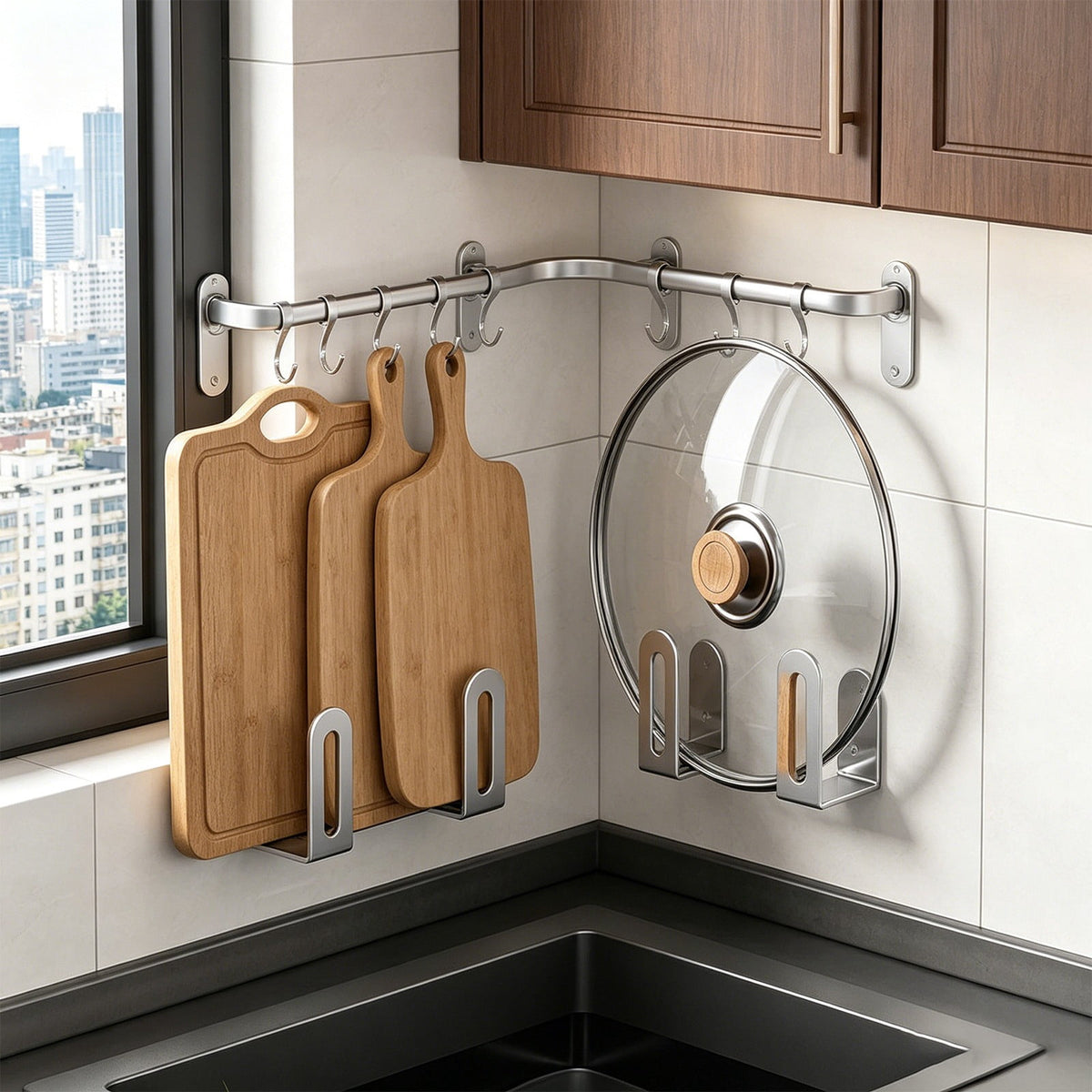 Slim Wall Bracket for Cutting Boards and Pot Lids, 3-Inch Metal Under-Cabinet Holder - Image 3