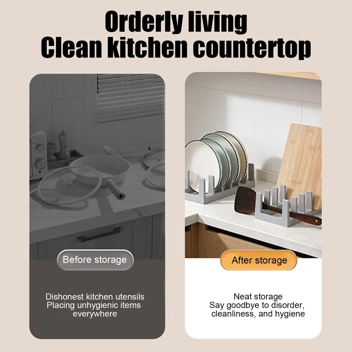 Countertop Lid and Plate Rack with Drip Tray, 11-Inch Gray Plastic Stand for Cutting Boards - Image 6