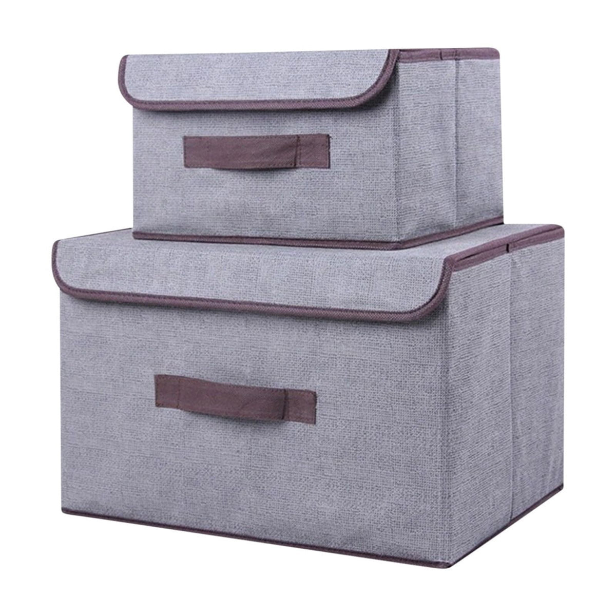 Foldable Fabric Storage Boxes with Lids, Set of 2 in Large and Small, Gray Bins with Carry Handles - Image 4