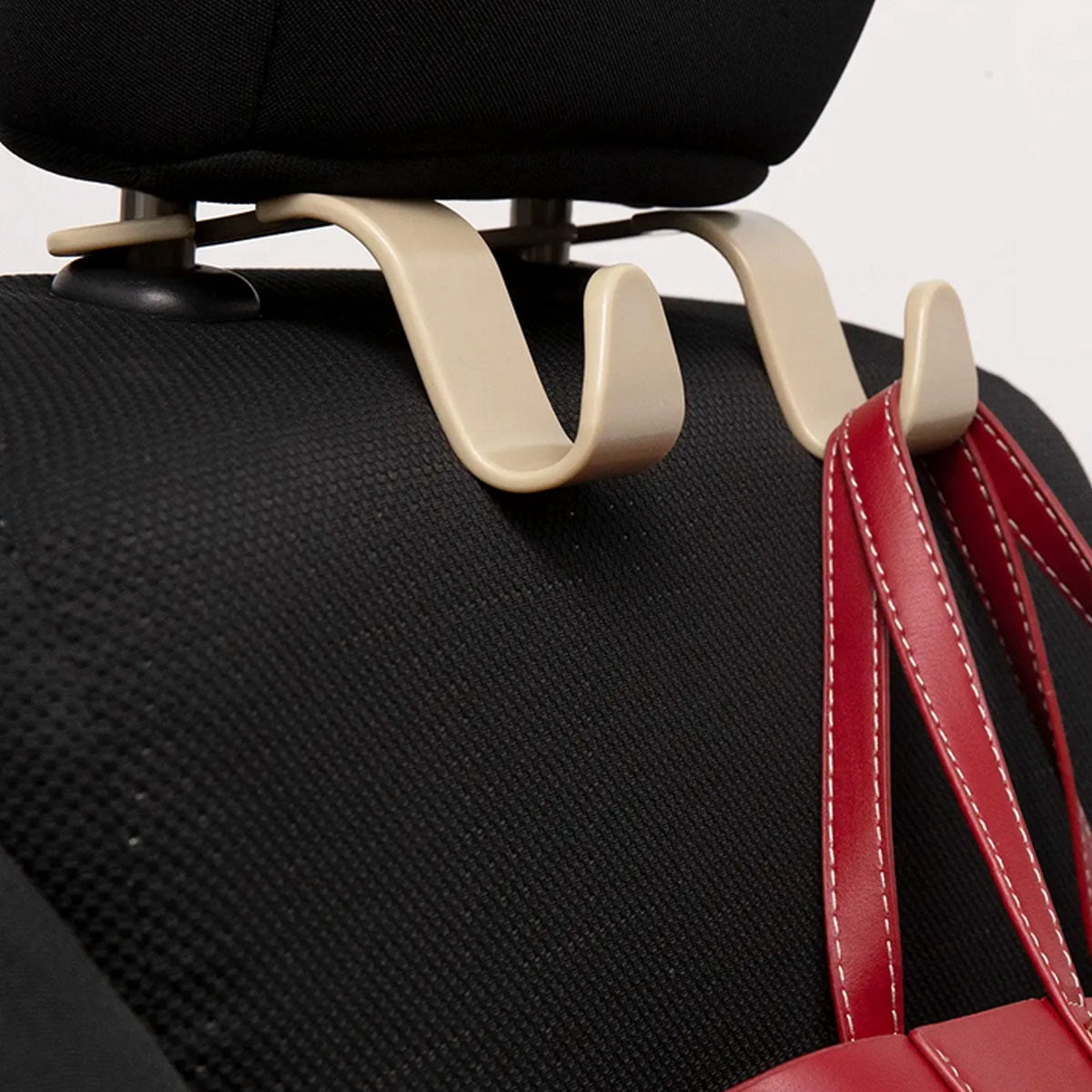 Headrest Hooks, Set of 4 in Beige ABS for Bags, Groceries and Umbrellas, Holds 13 lb Each - Image 5