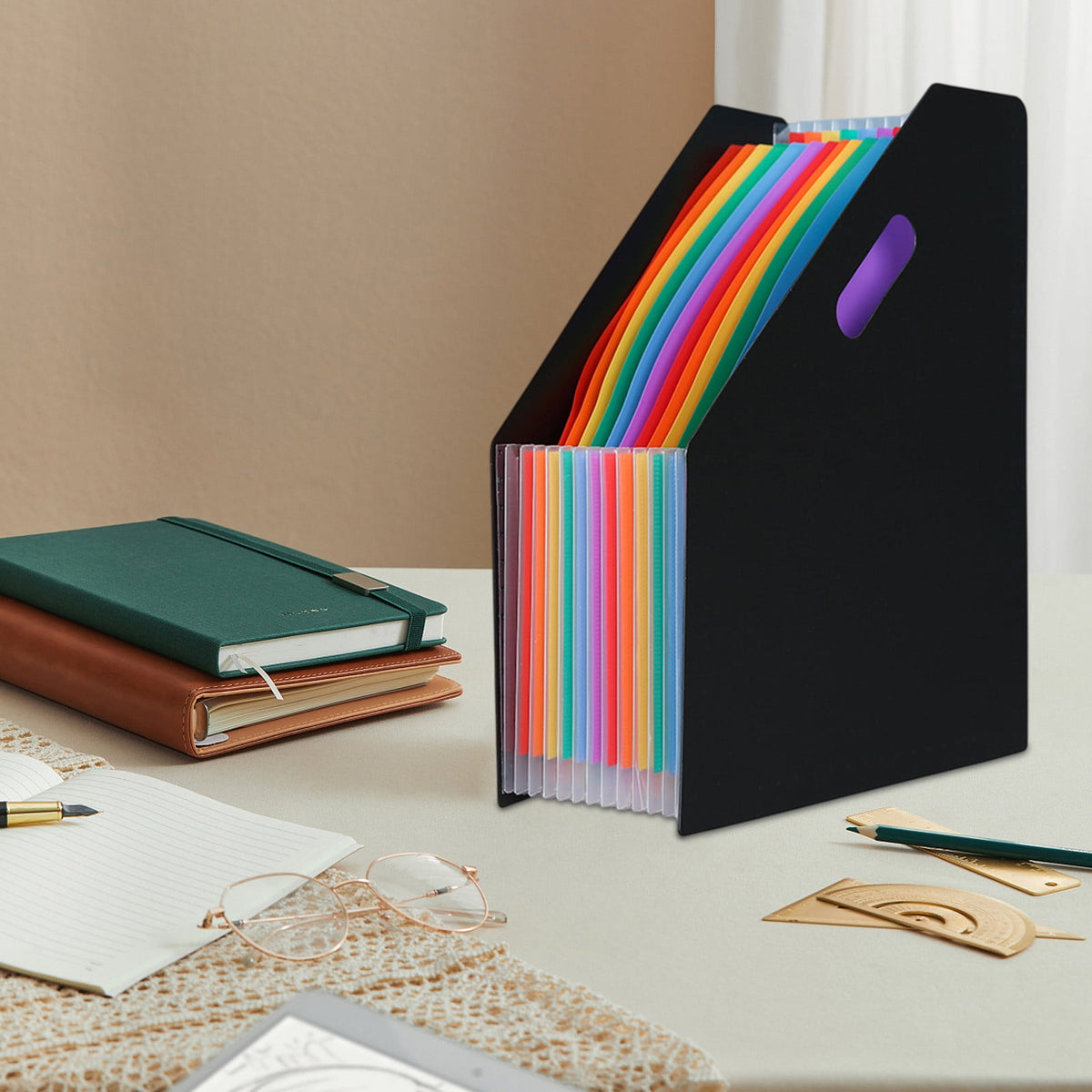 Expanding Accordion File with 13 Pockets, Black Polypropylene Desk Organizer for Letter and A4 - Image 2