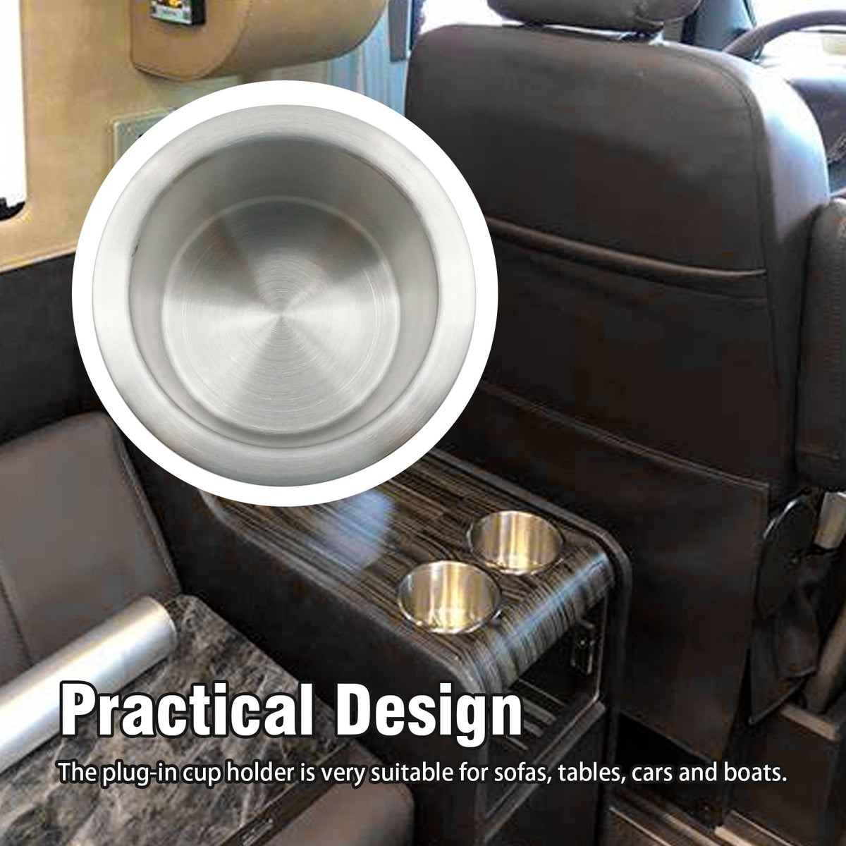 Drop-In Stainless Steel Cup Holders, Set of 2 with 8.5 cm Opening for RVs, Boats and Trucks - Image 3