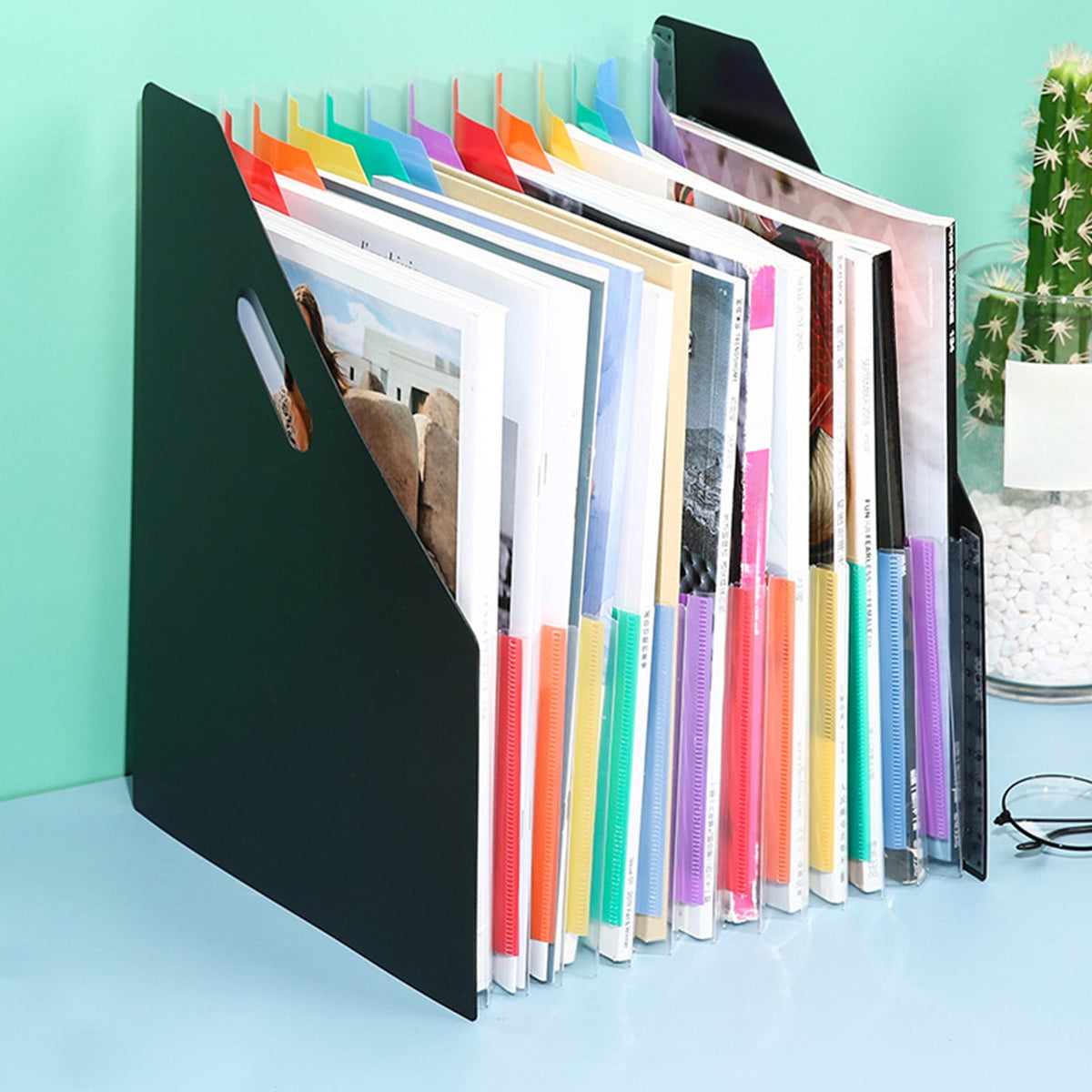 Expanding Accordion File with 13 Pockets, Black Polypropylene Desk Organizer for Letter and A4 - Image 5