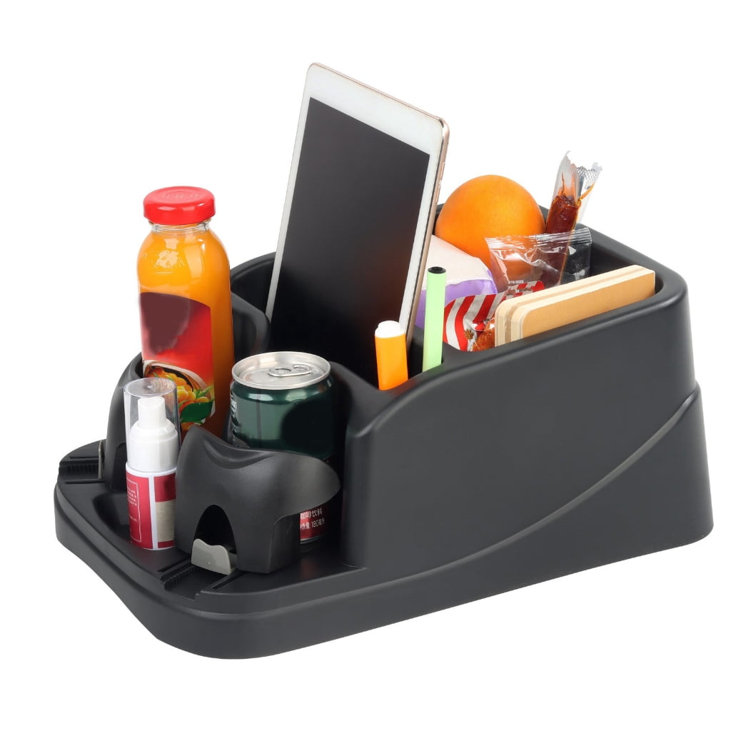 Middle Seat Console Organizer with Three Bins and Two Adjustable Cup Holders, Belt-Secured ABS - Image 3