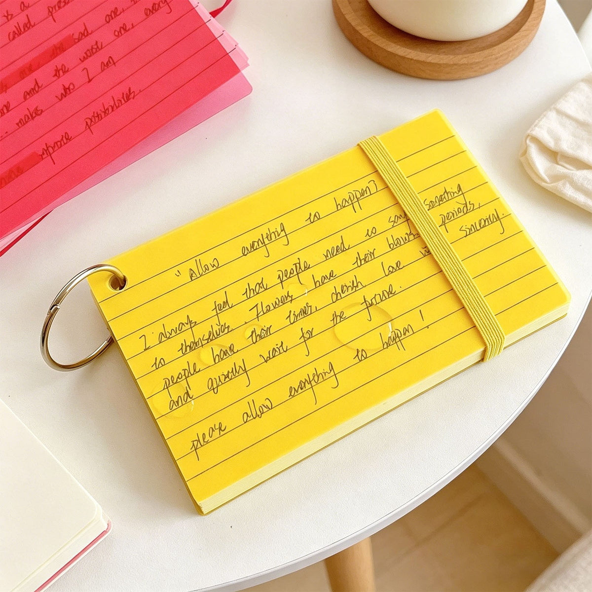 Ruled Flash Cards on a Metal Ring, 4.96 x 2.99 Inch Yellow Note Cards with Plastic Cover - Image 5