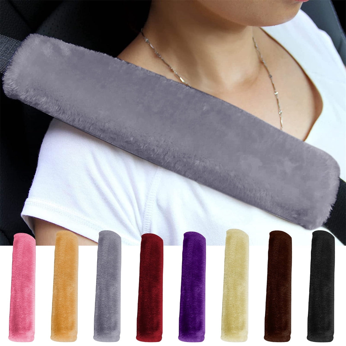 Faux Sheepskin Seat Belt Pads, Pair of Soft Shoulder Strap Covers for Cars and Bag Straps - Image 2