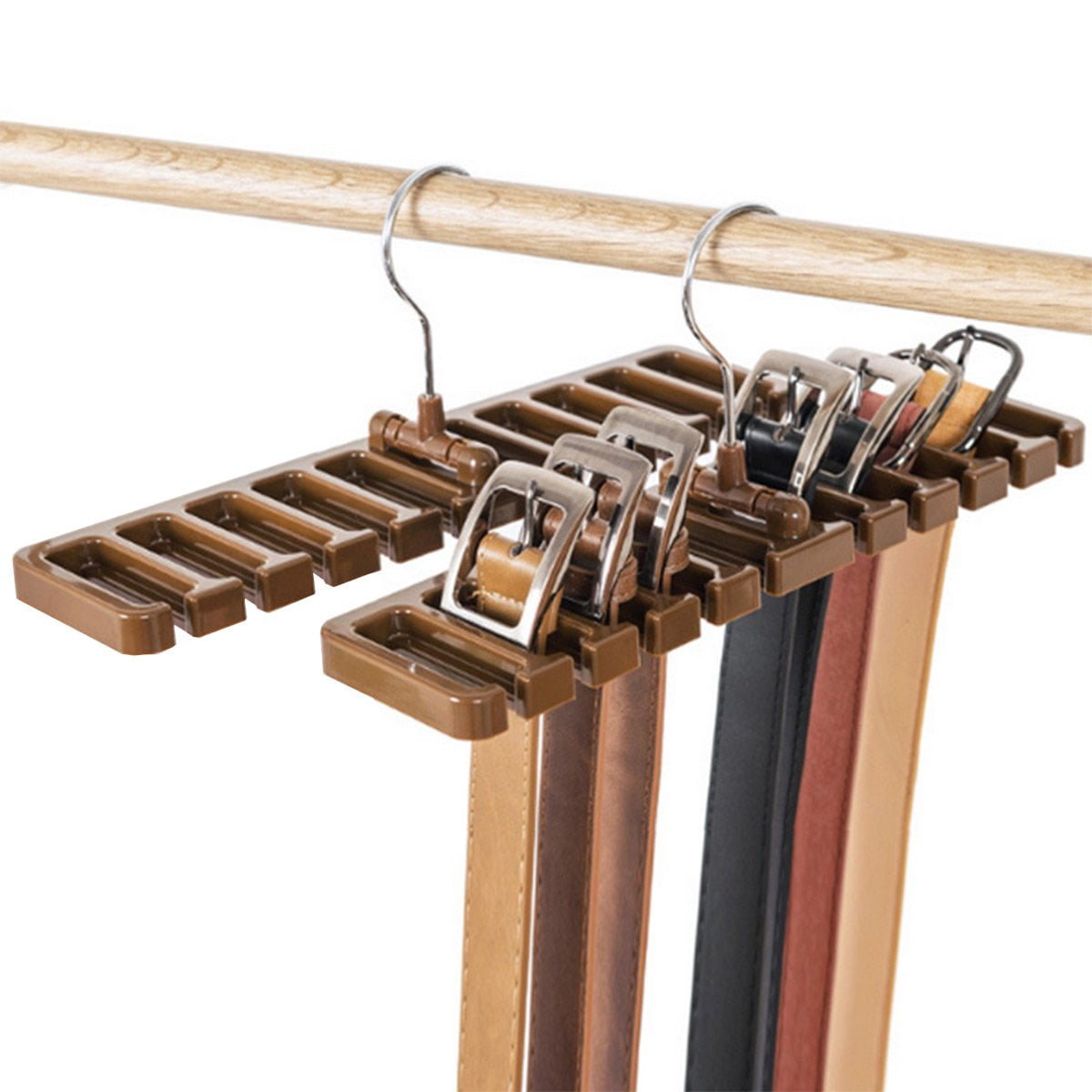 Rotating Tie and Belt Hanger, Set of 2 in Brown, Closet Rod Rack Holding Up to 10 Accessories - Image 2