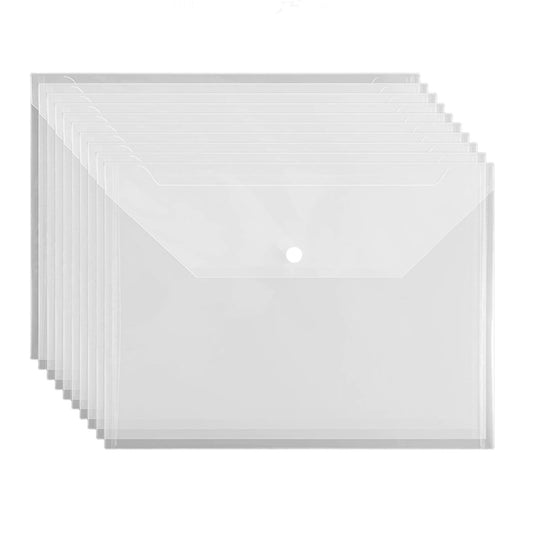 Clear Plastic Document Wallets, Set of 10 A4 Folders with Snap Closure, Holds Up to 200 Sheets