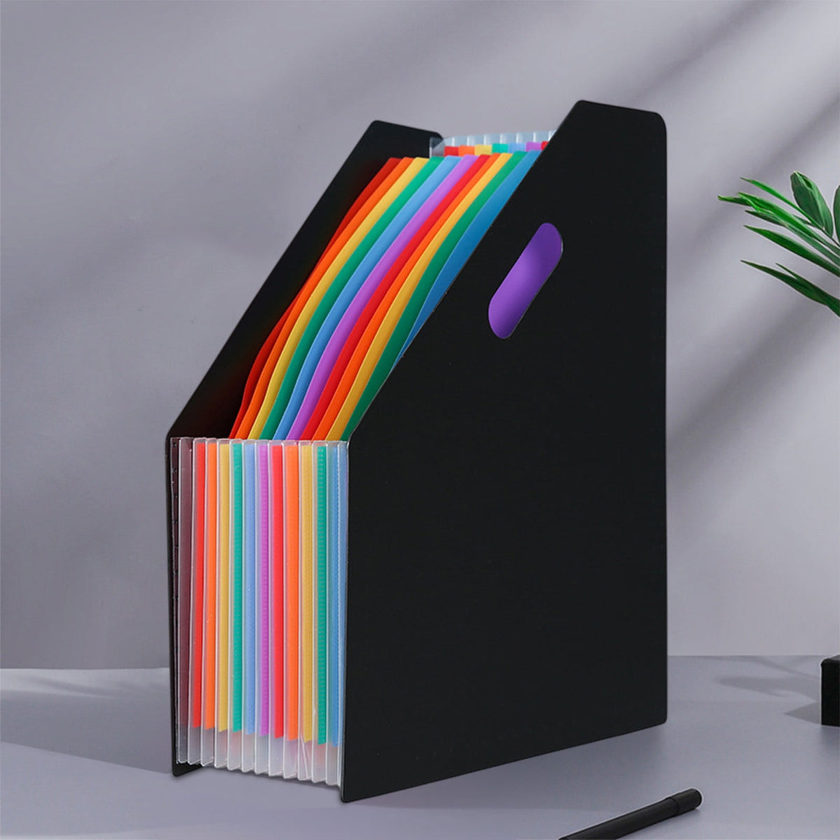 Expanding Accordion File with 13 Pockets, Black Polypropylene Desk Organizer for Letter and A4 - Image 4