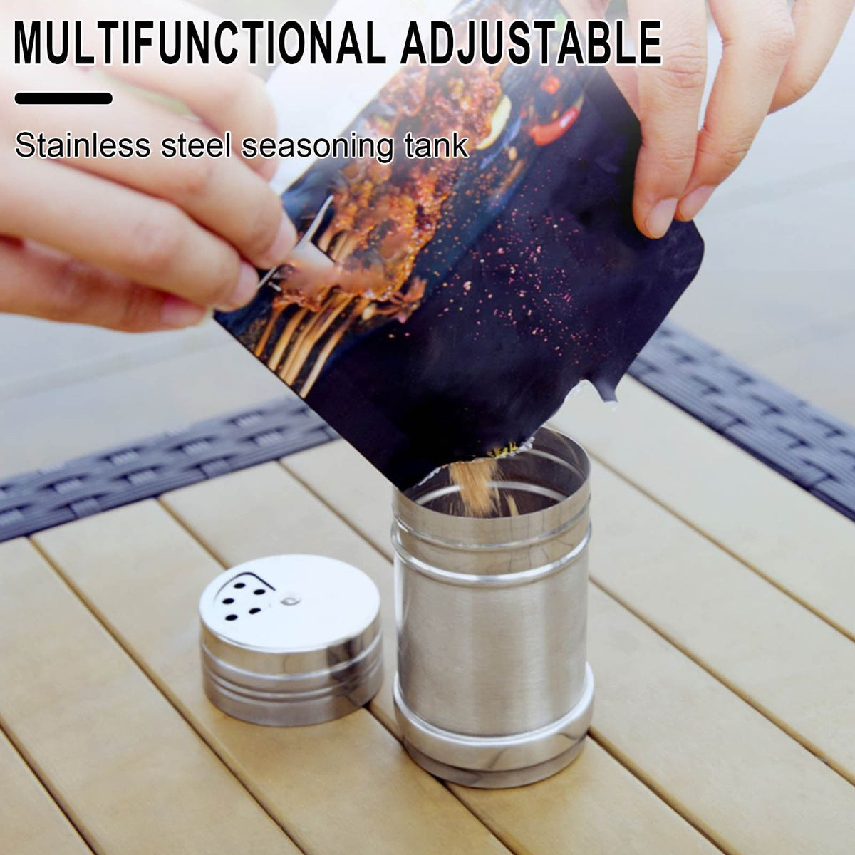 Stainless Steel Seasoning Shaker with Rotating Lid, Three Hole Sizes for Sugar, Spices and Rubs - Image 5