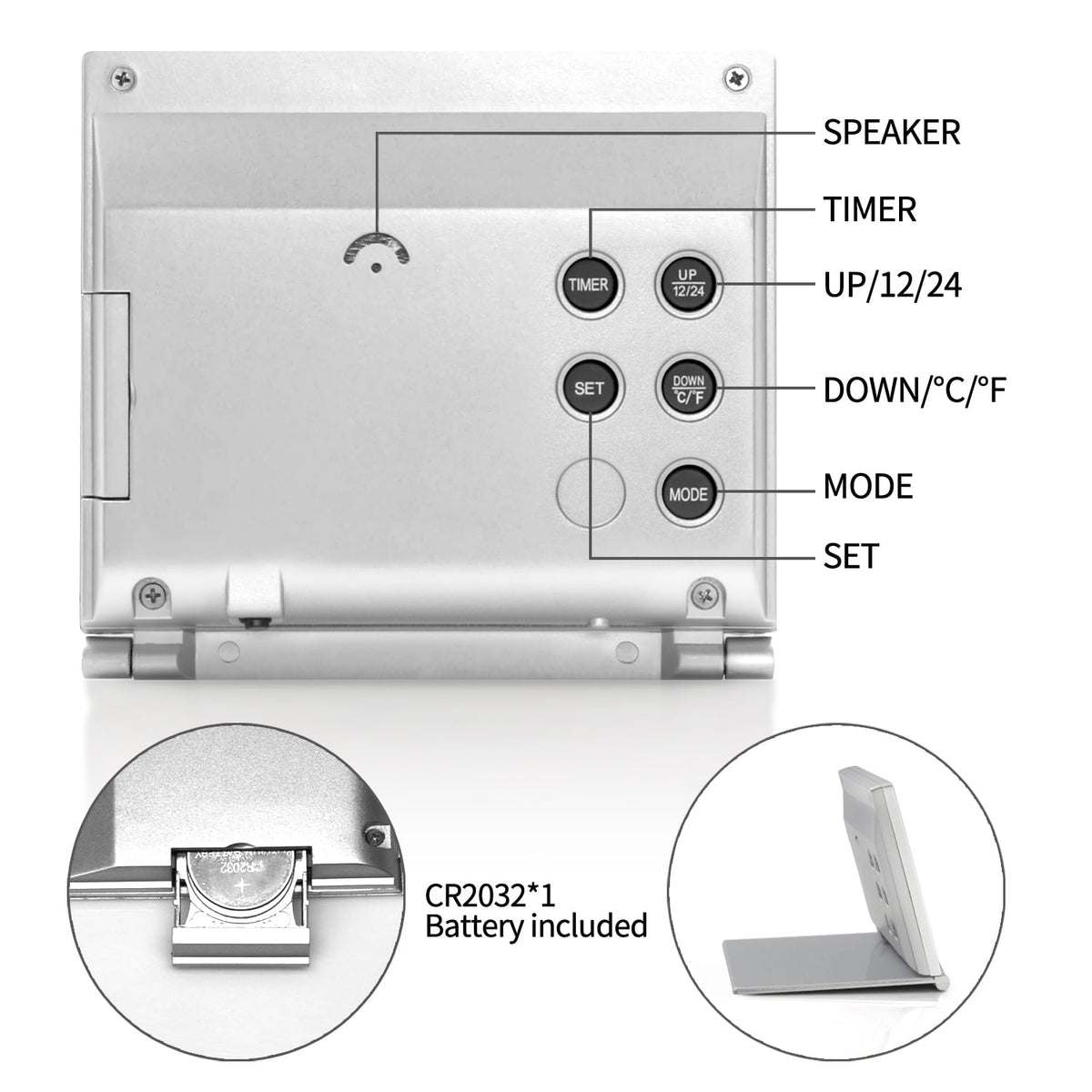 Compact Digital Travel Alarm Clock with White Backlight and Folding Cover That Doubles as Stand - Image 2