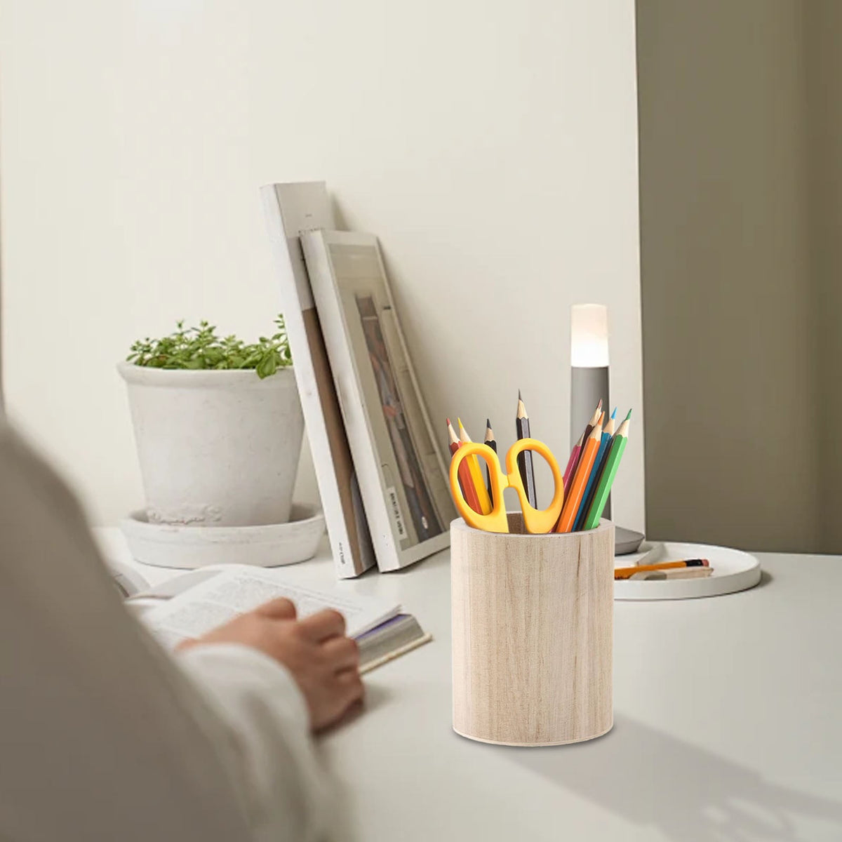 Round Natural Wood Pencil Cup, Solid Desk Holder for Pens, Markers and Stationery - Image 5